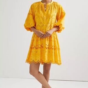 Anthropologie Tallulah Eyelet Mini Dress Mango Medium